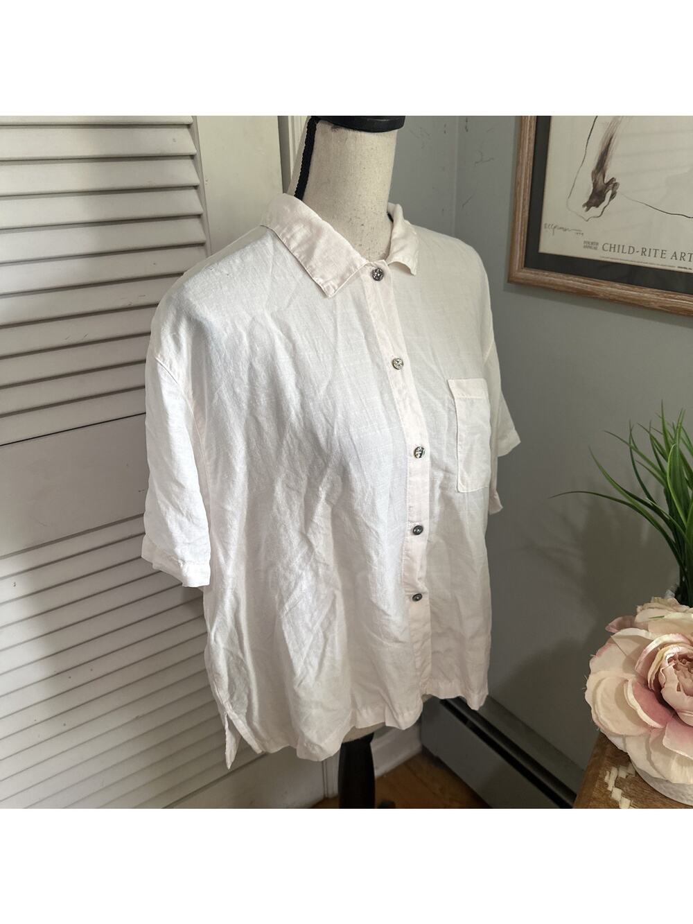 Gerties Top Womens XL Light Pink Tencel Button Down Minimalist Lagenlook Summer